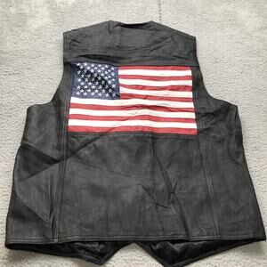 Oscar Piel Perfect Leather USA Flag Motorcycle Vest Mens XL Navy Black Red White